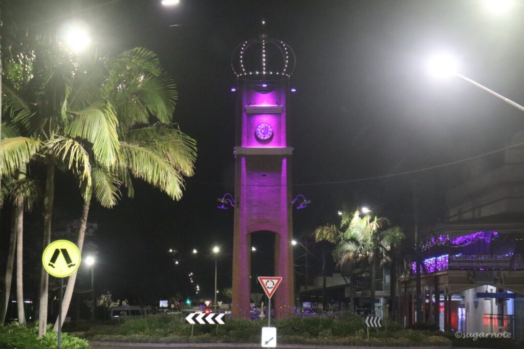 Clock tower at night in Grafton