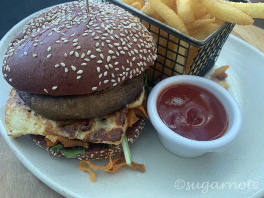 Haloumi burger and chips