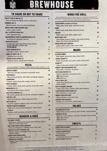 The Lucky Squire Menu