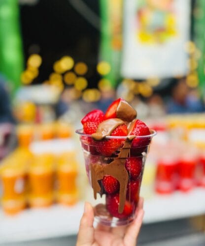 Chocolate-covered strawberries, London Borough market, London